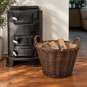 Klassischer Kaminholzkorb mit Jute-Inlay